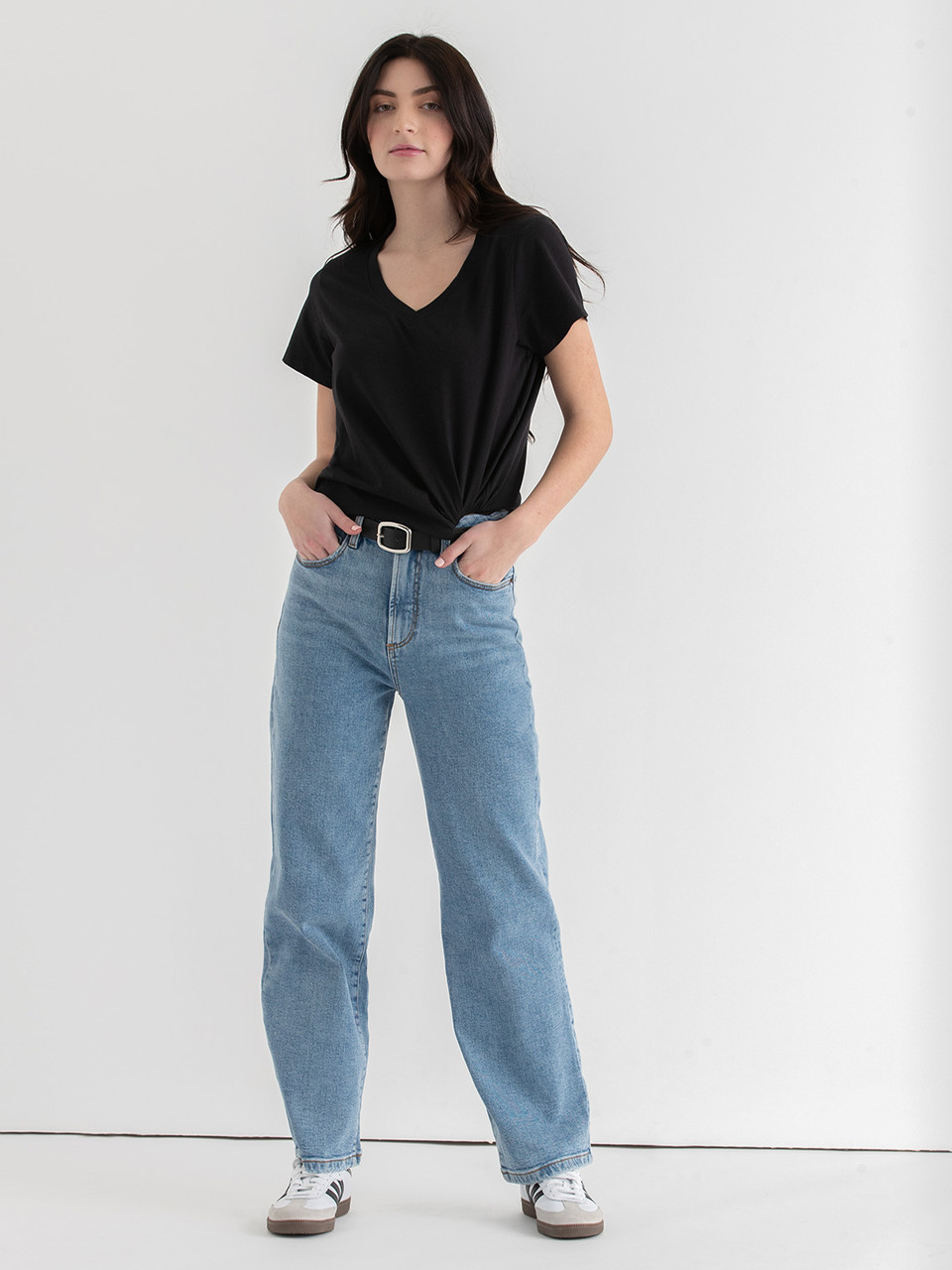 Relaxed V-Neck Tee in Black