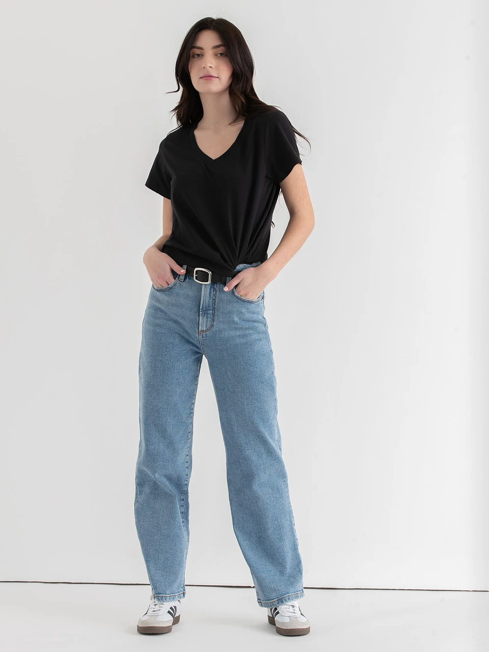 Relaxed V-Neck Tee in Black