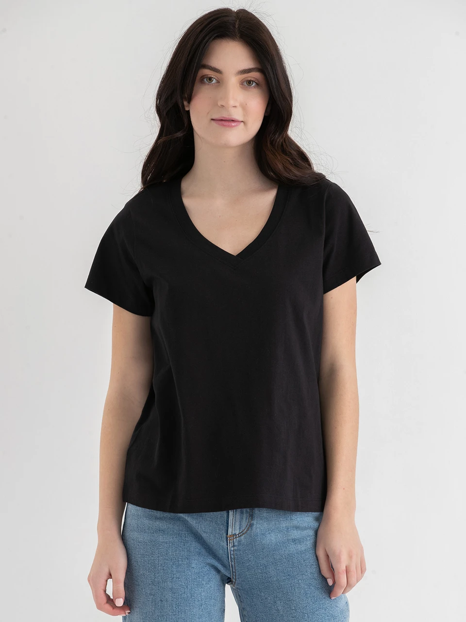 Relaxed V-Neck Tee in Black