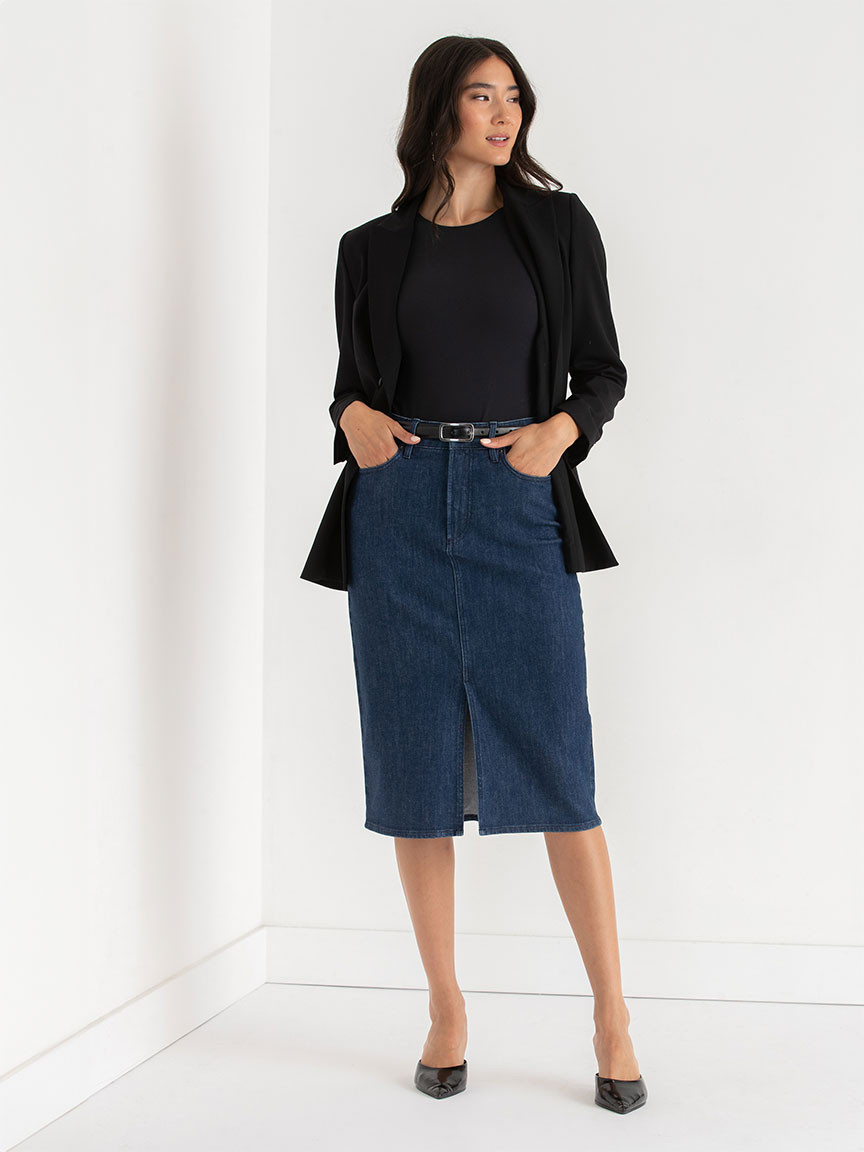 Denim Midi Skirt Dark Wash