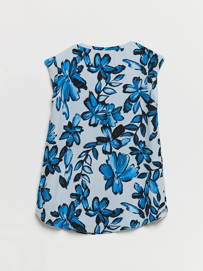 2-Layer Cap Sleeve Blouse in Blue Floral