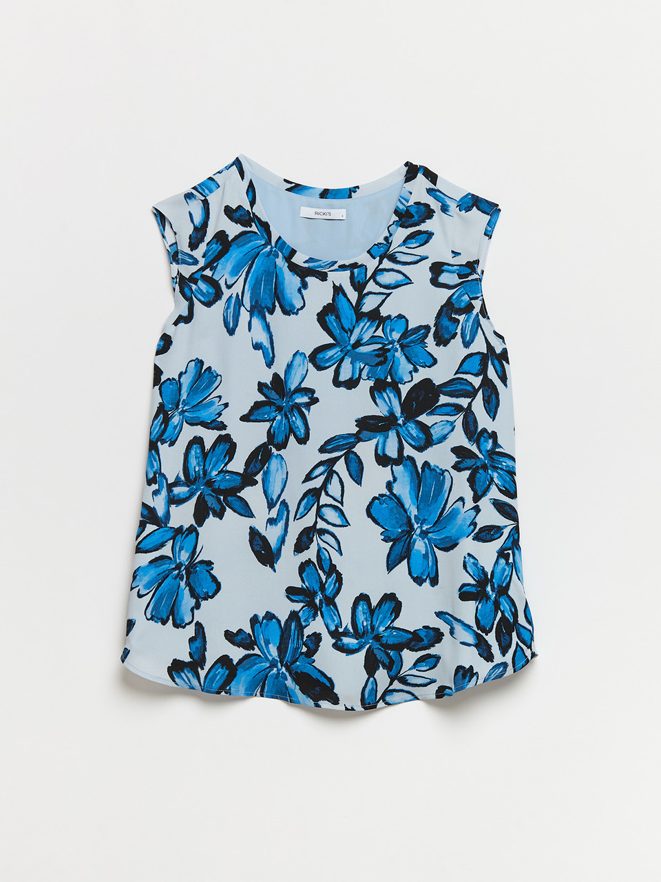 2-Layer Cap Sleeve Blouse Blue Floral