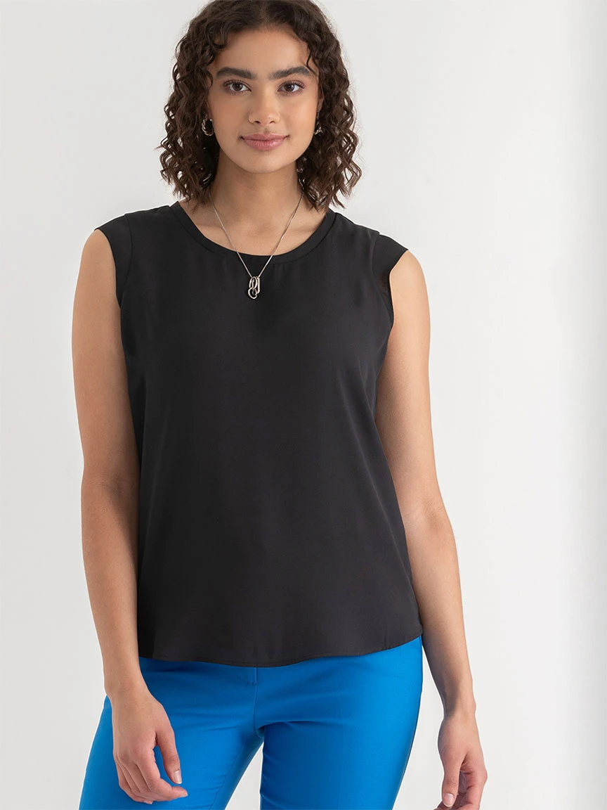 2-Layer Cap Sleeve Blouse in Black