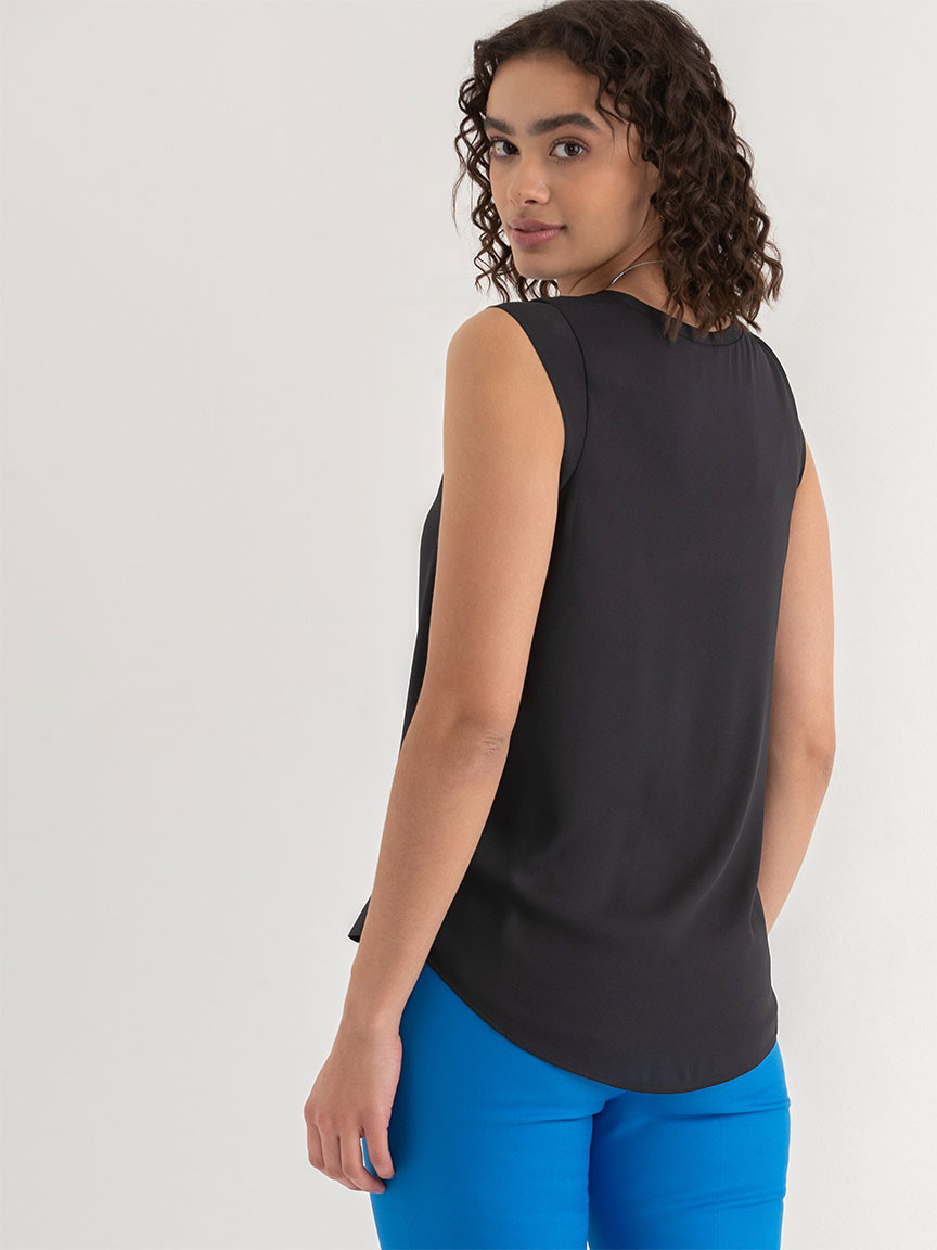 2-Layer Cap Sleeve Blouse in Black