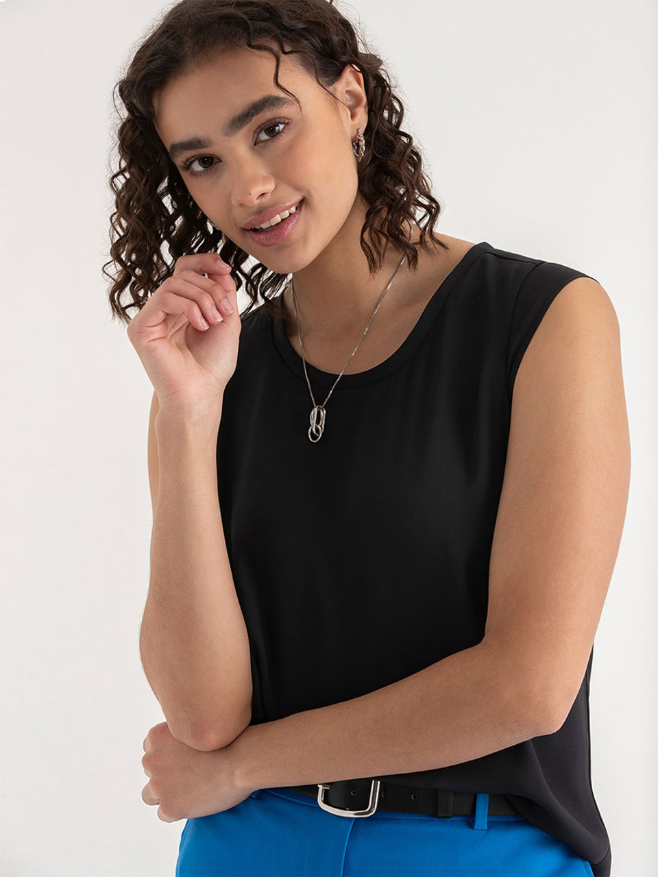 2-Layer Cap Sleeve Blouse in Black