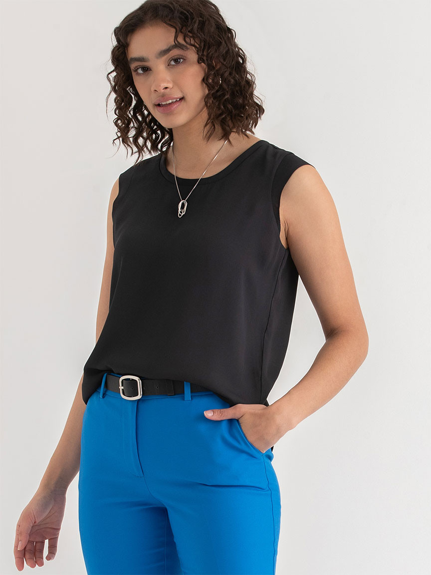 2-Layer Cap Sleeve Blouse in Black