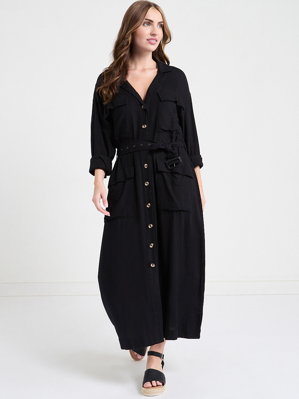 Linen Midi Shirt Dress