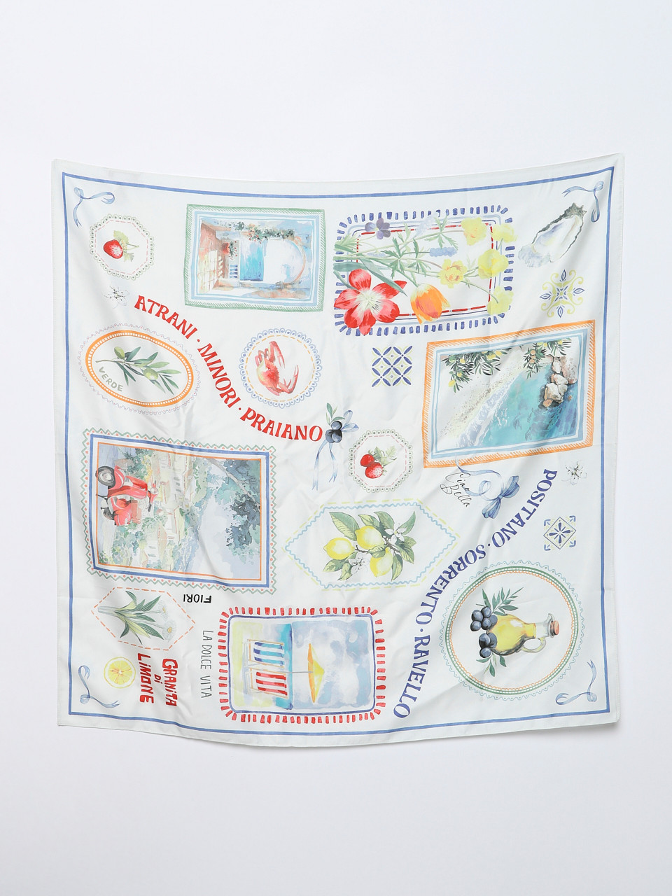 Satin Scarf with Postcard Print