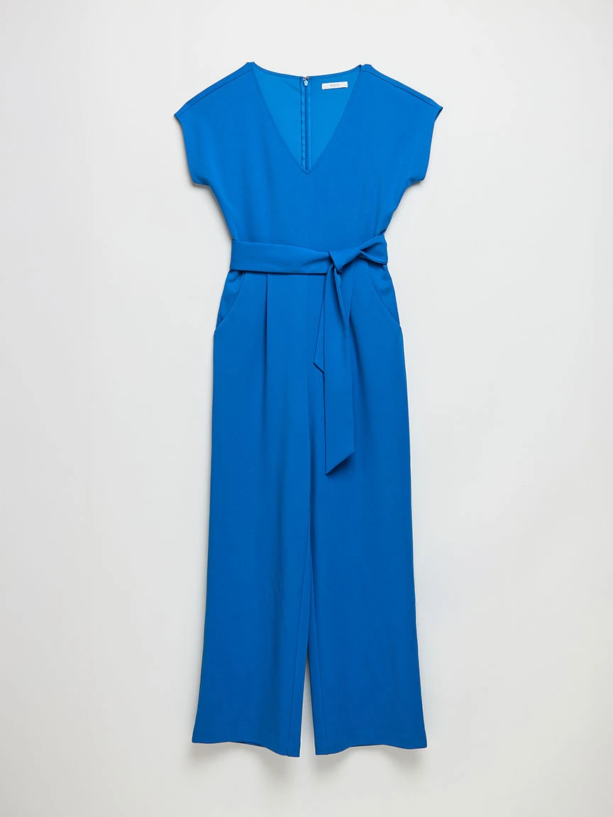 Venus Wide Leg Jumpsuit in Iconic Crepe in Directoire Blue