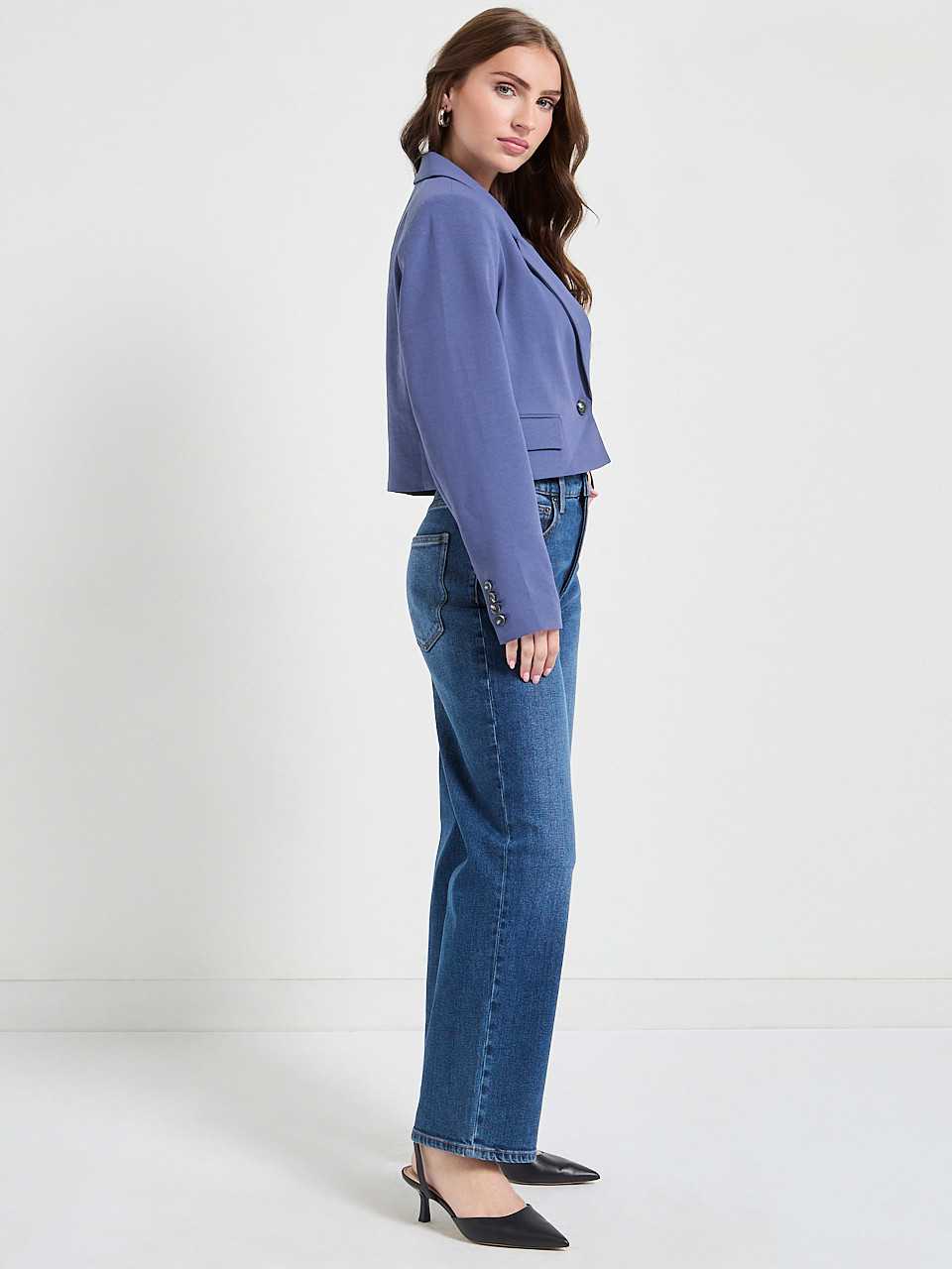 Cropped Blazer in Crown Blue