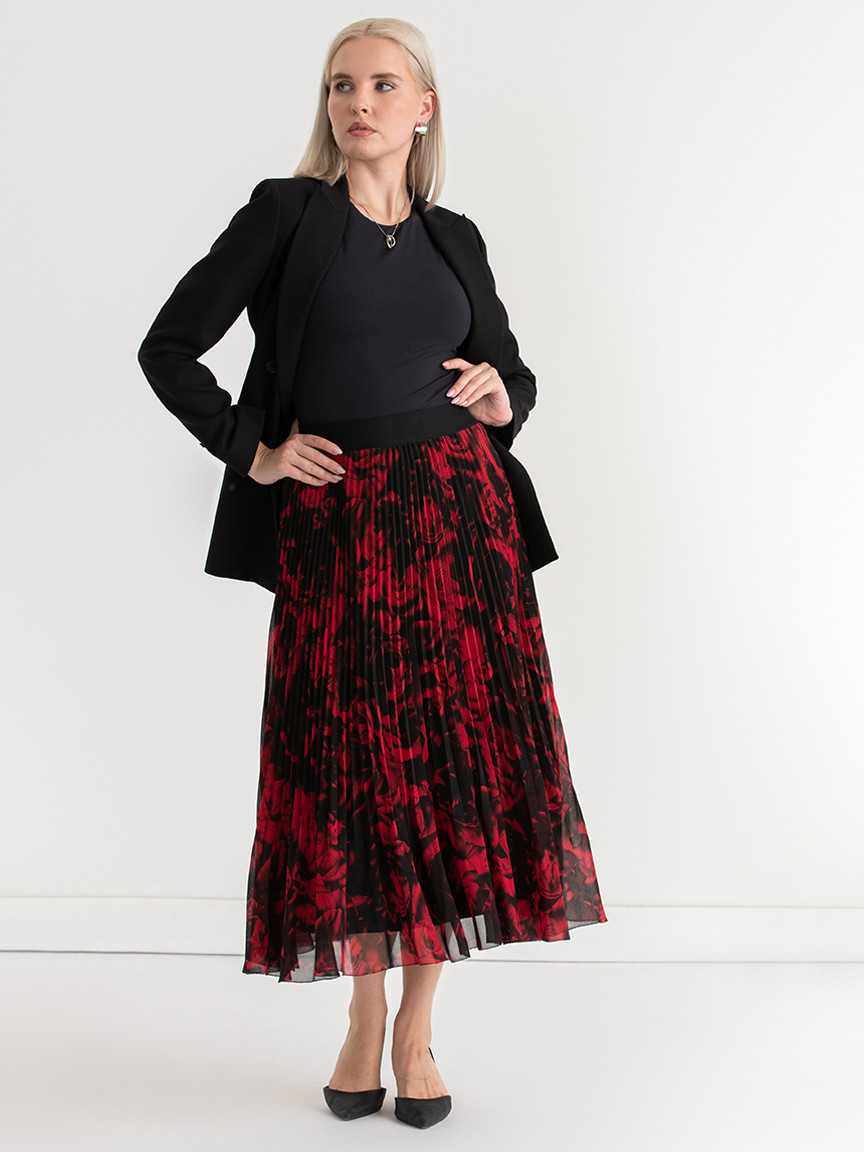 Release Pleat Midi Skirt in Red Floral Print