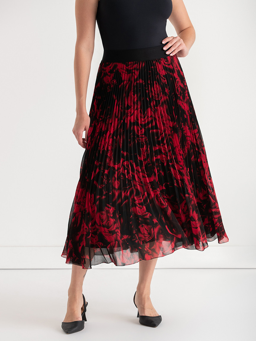 Release Pleat Midi Skirt Red Floral Print