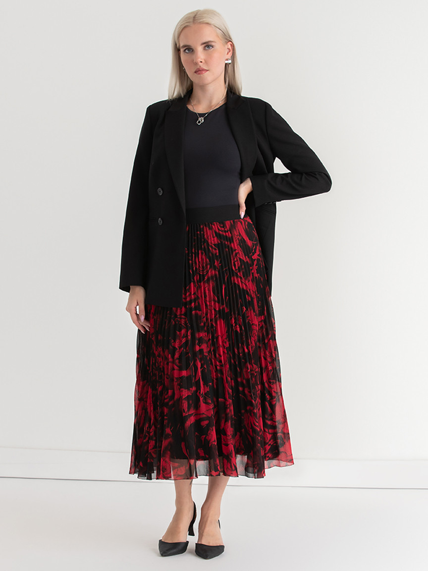 Release Pleat Midi Skirt in Red Floral Print