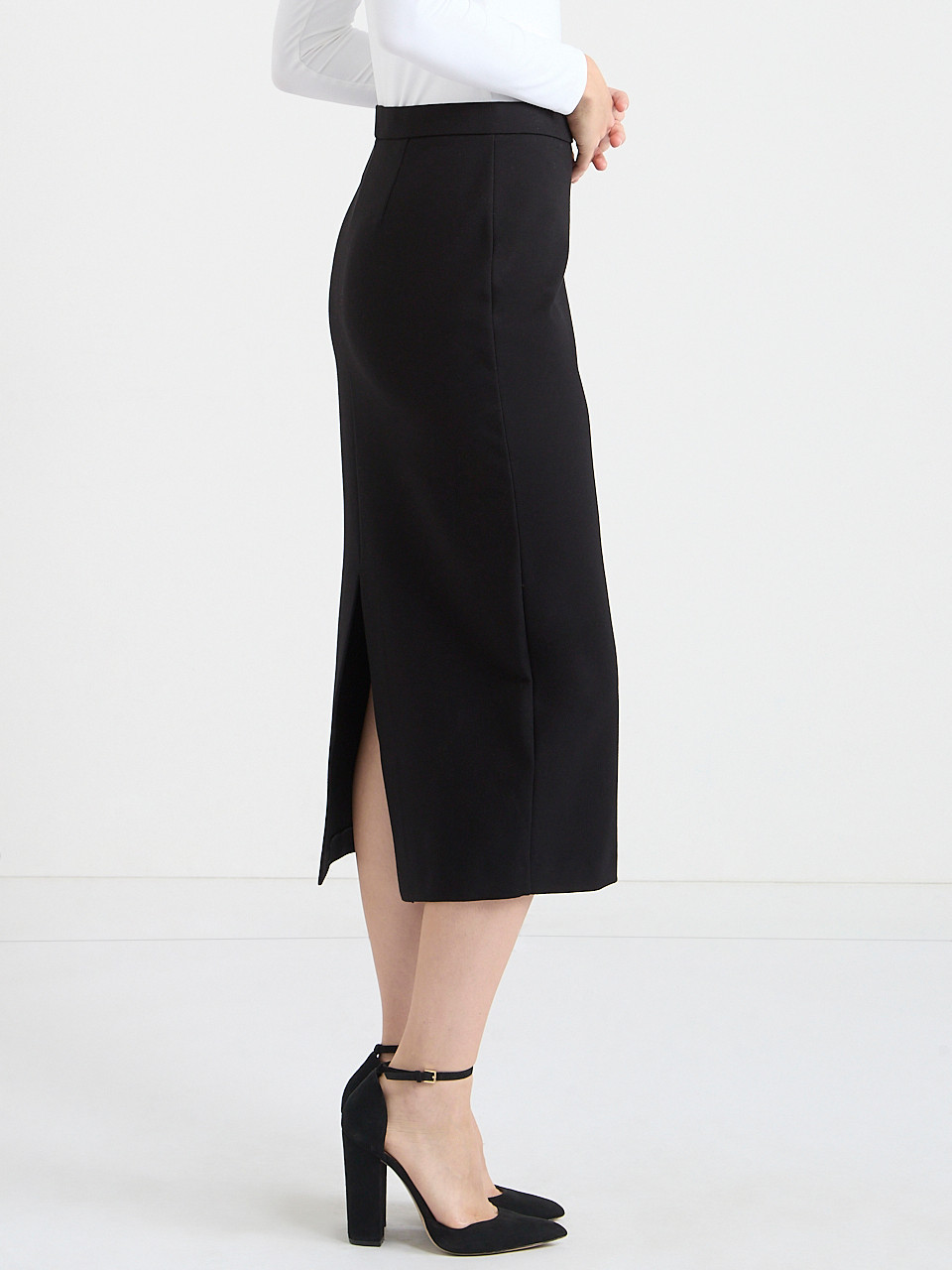 Midi Pencil Skirt in Luxe Ponte in Black