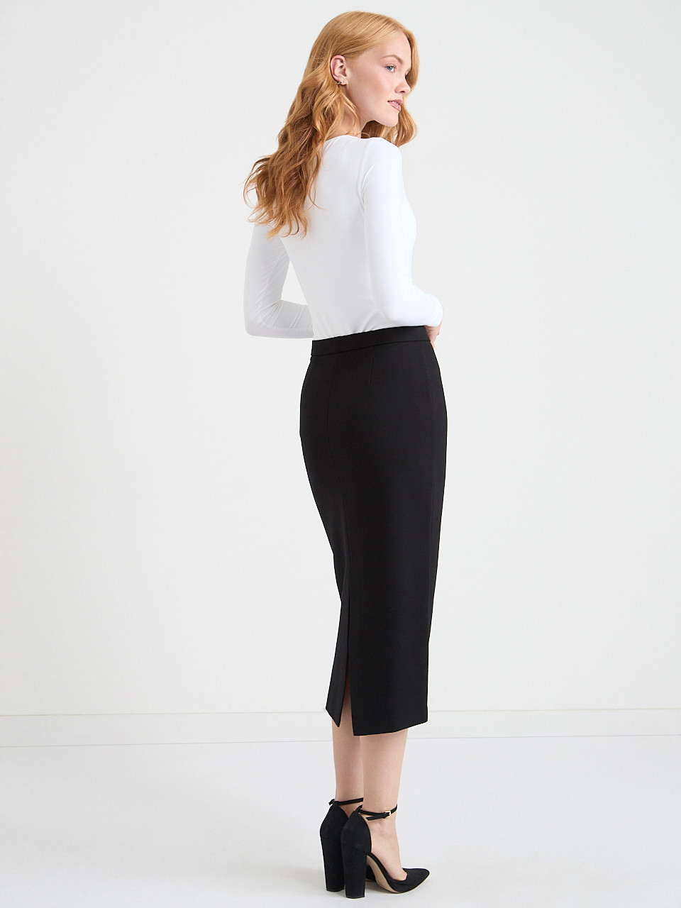 Midi Pencil Skirt in Luxe Ponte in Black