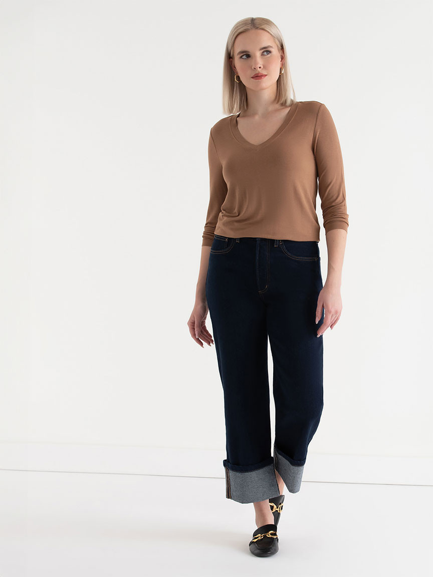 Long Sleeve T-Shirt in Modal in Toasted Coconut