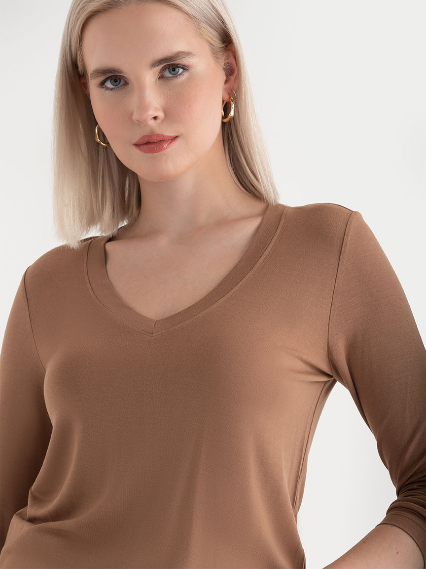Long Sleeve T-Shirt in Modal in Toasted Coconut
