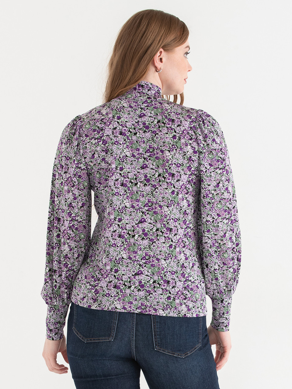 Mock Neck Top in Purple Floral