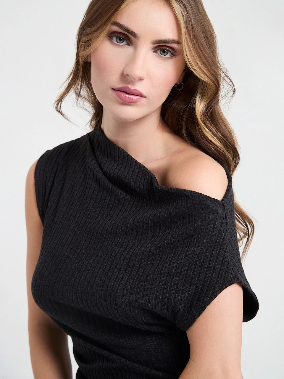 Asymmetric Off Shoulder Top in Doeskin