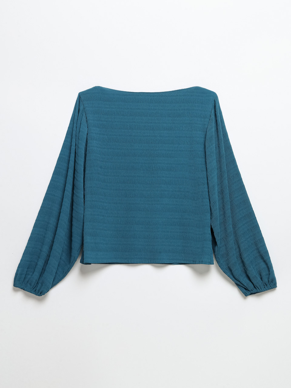 Long Sleeve Micro Pleat Chiffon Blouse in Lyon's Blue