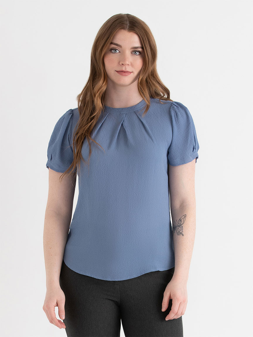 Short Sleeve Mix Media Blouse Infinity Blue