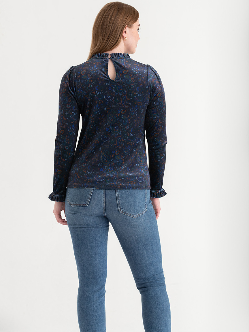 Velvet Top with Ruffles Paisley Print
