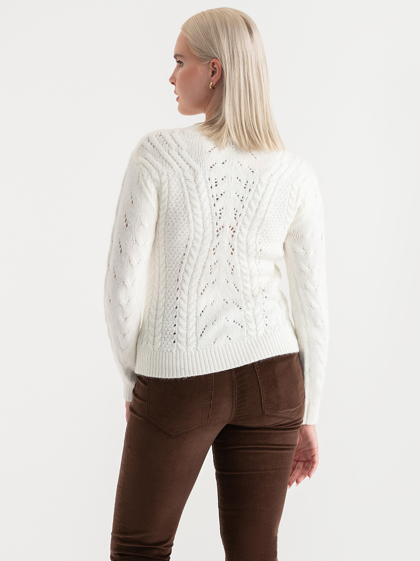 Crewneck Cable Knit Sweater Blanc de