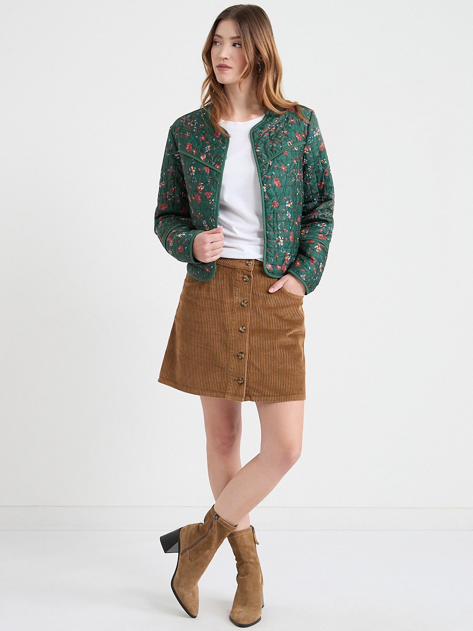 Button Front Mini Corduroy Skirt