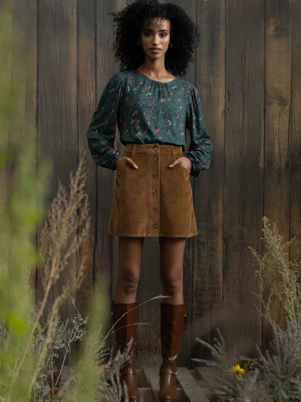 Button Front Mini Corduroy Skirt