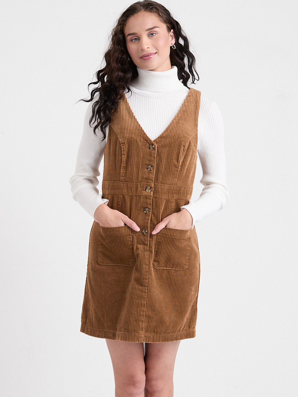 Everyday Corduroy Button-Front Pinafore Dress