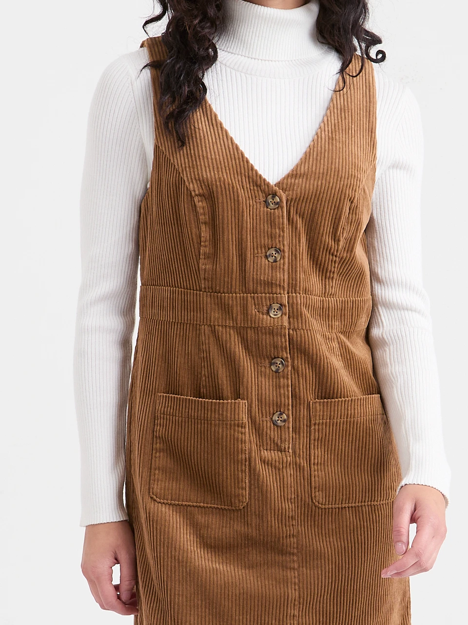 Everyday Corduroy Button-Front Pinafore Dress