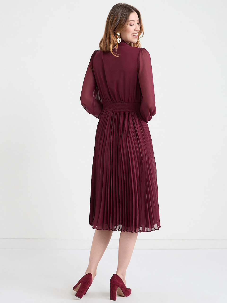 Long Sleeve Chiffon Midi Dress
