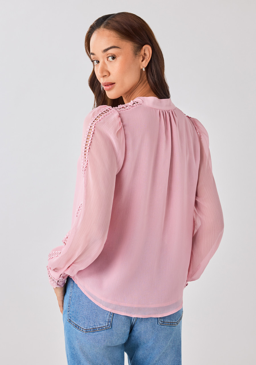 Long Sleeve Blouse with Lace Insert