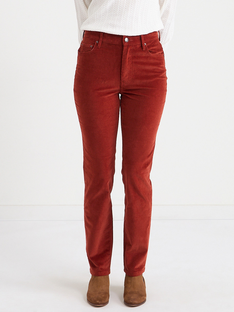 Slim Straight Leg Corduroy Pant Rust