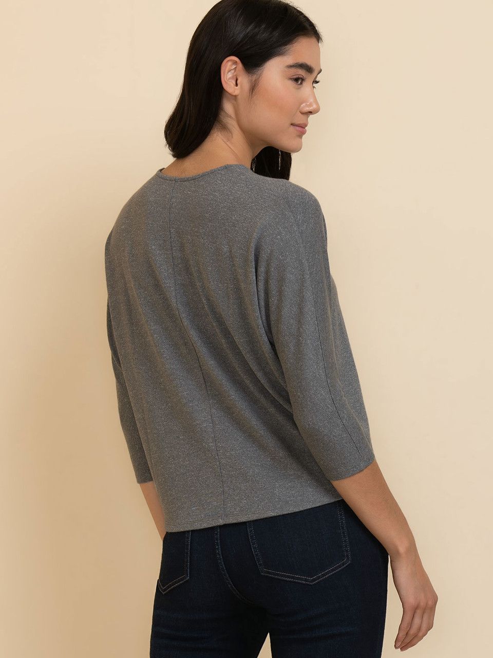Easy V-Neck Hacci Knit Top Heather Grey