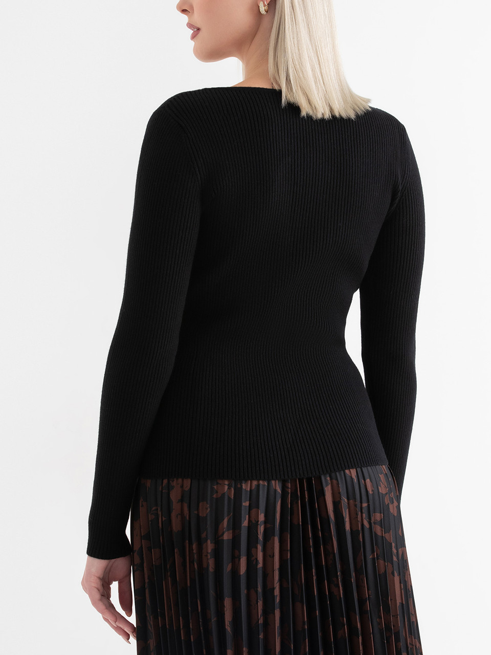 Ribbed Boat Neck Sweater Black Onyx