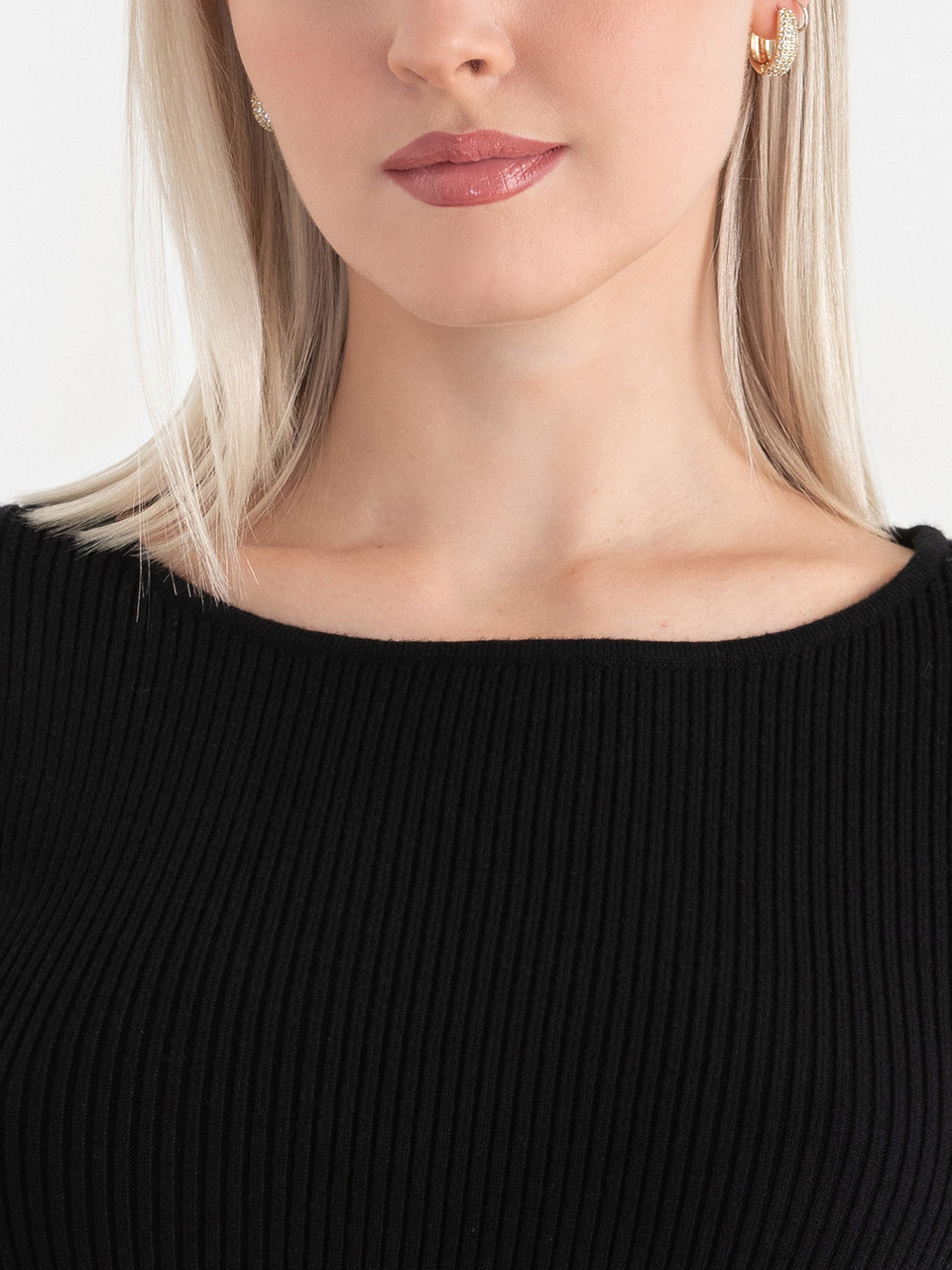 Ribbed Boat Neck Sweater in Black Onyx