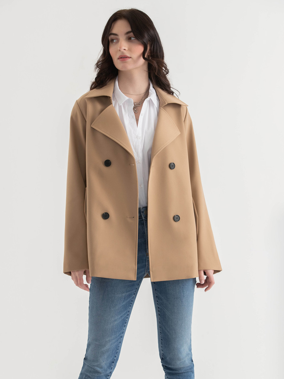 Short Double Breasted Trench Coat Navy
