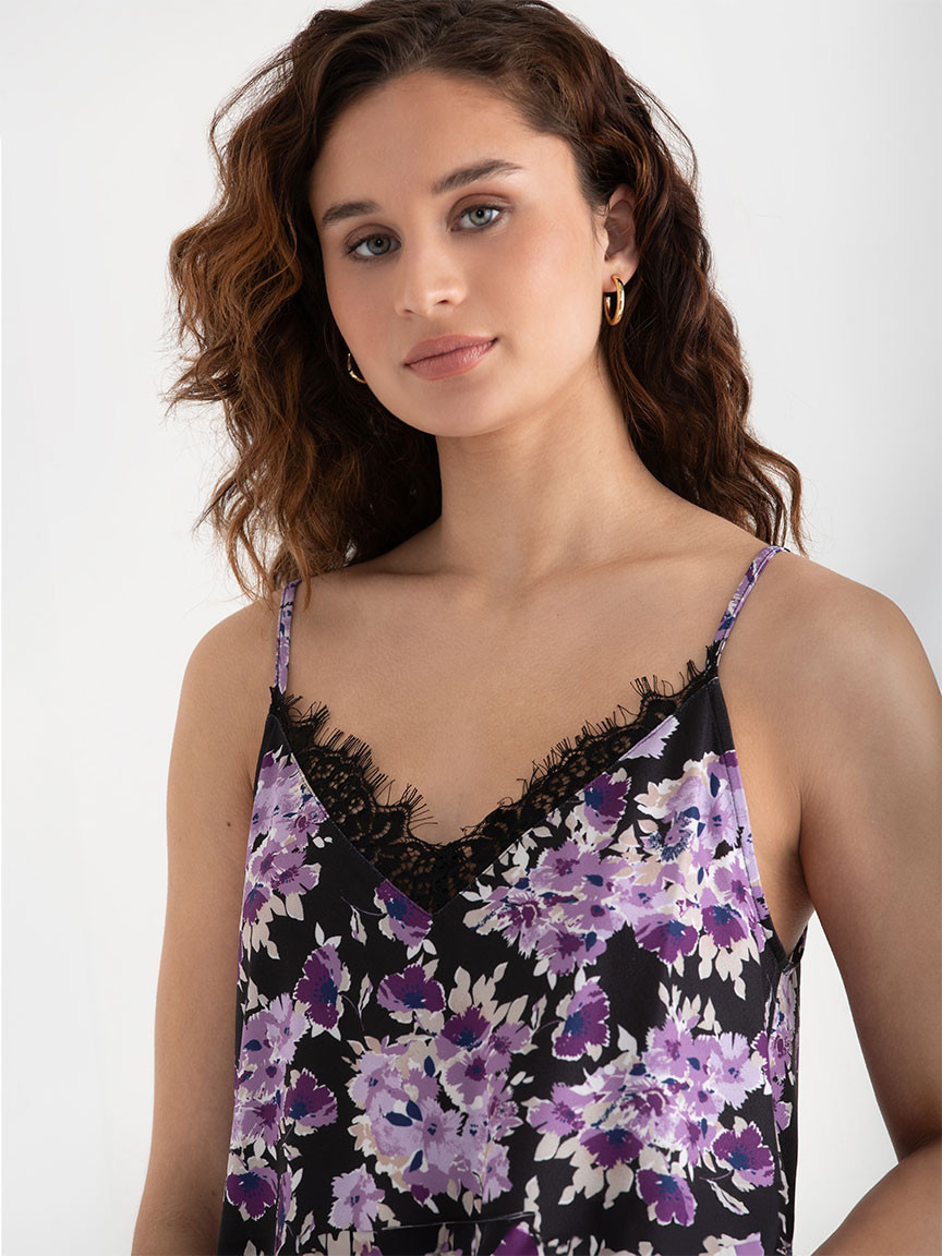 Lace Trim Cami Purple Floral