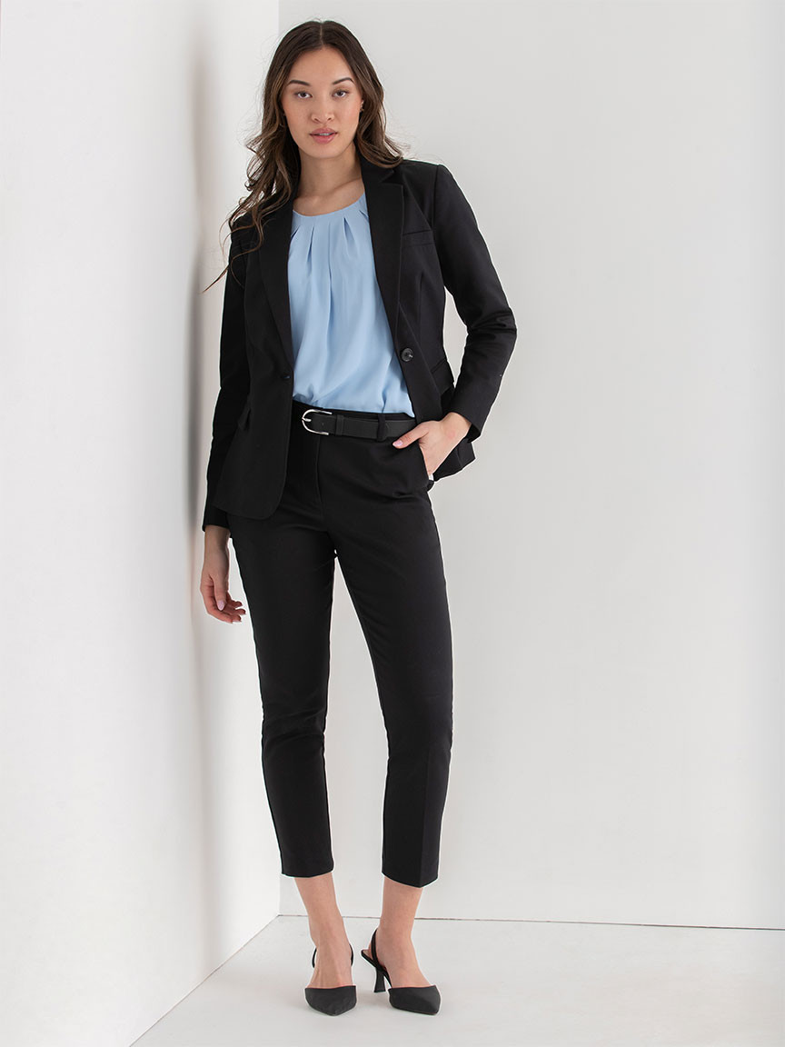 Black Single Button Cotton Sateen Blazer