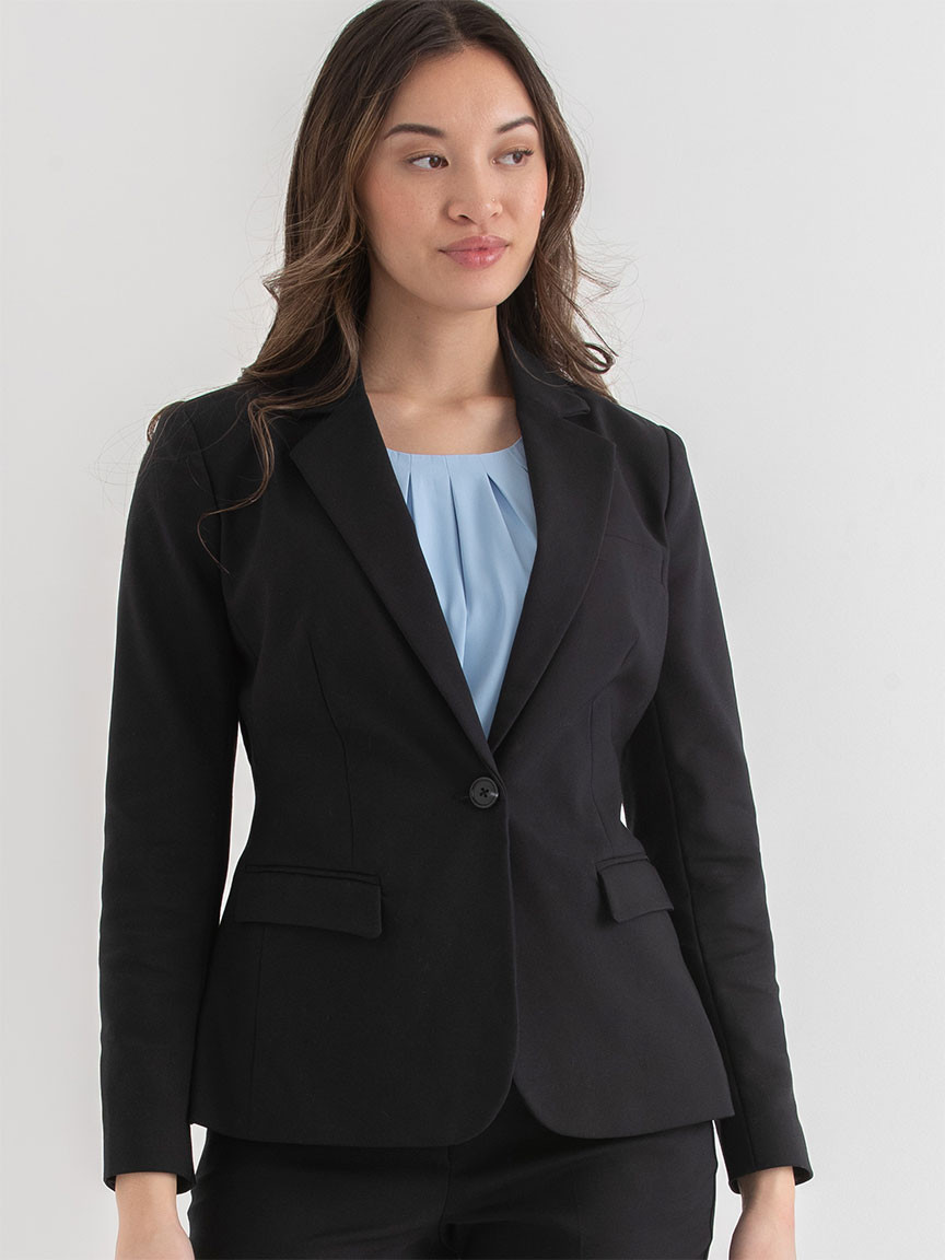 Black Single Button Cotton Sateen Blazer