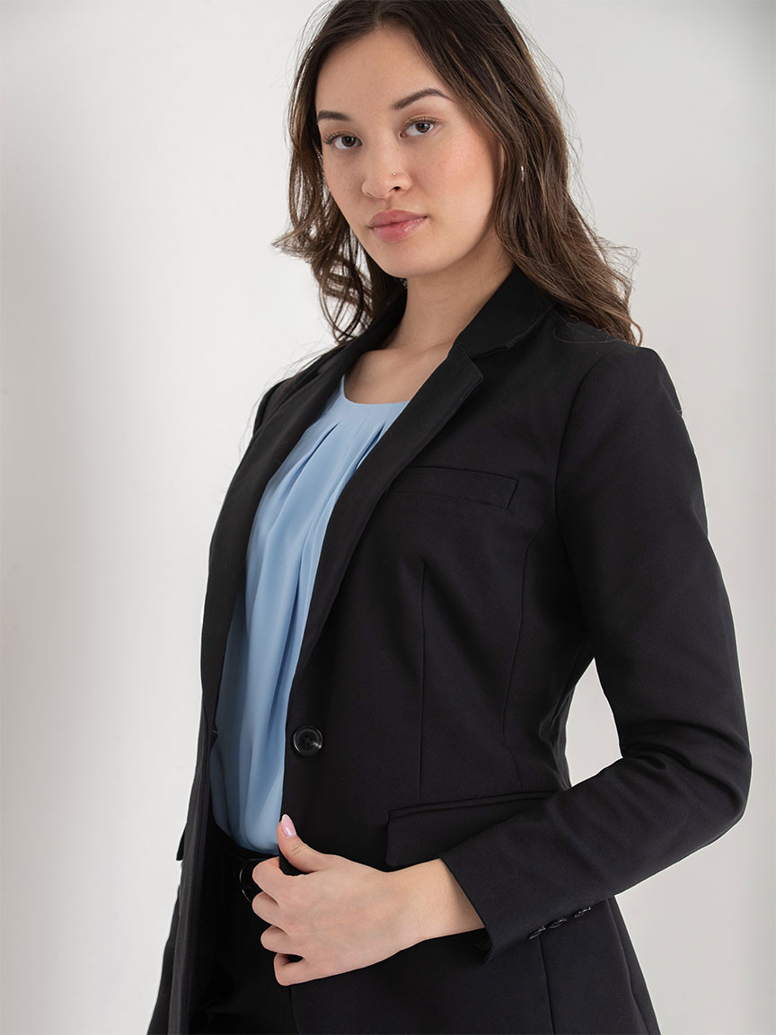 Black Single Button Cotton Sateen Blazer