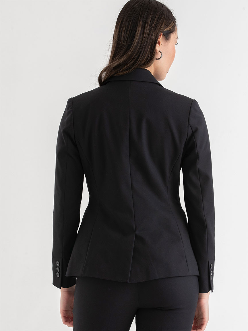 Black Single Button Cotton Sateen Blazer