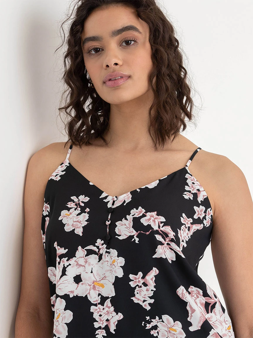 Sadie Strappy V-Neck Tank with Buttons in Pink Artisan Floral