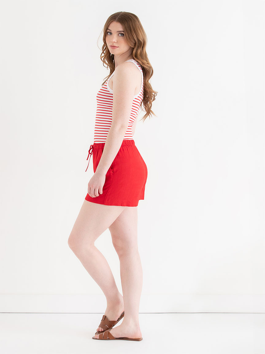 Ribbed Scoop Neck Tank in Red/White Stripe
