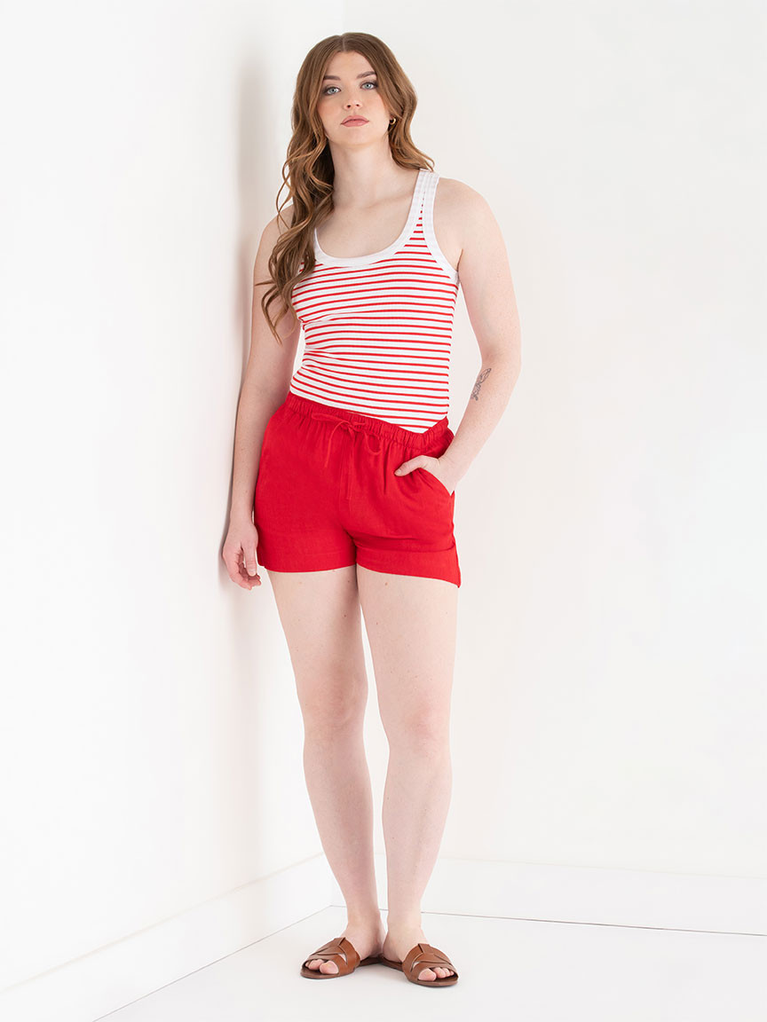 Ribbed Scoop Neck Tank in Red/White Stripe
