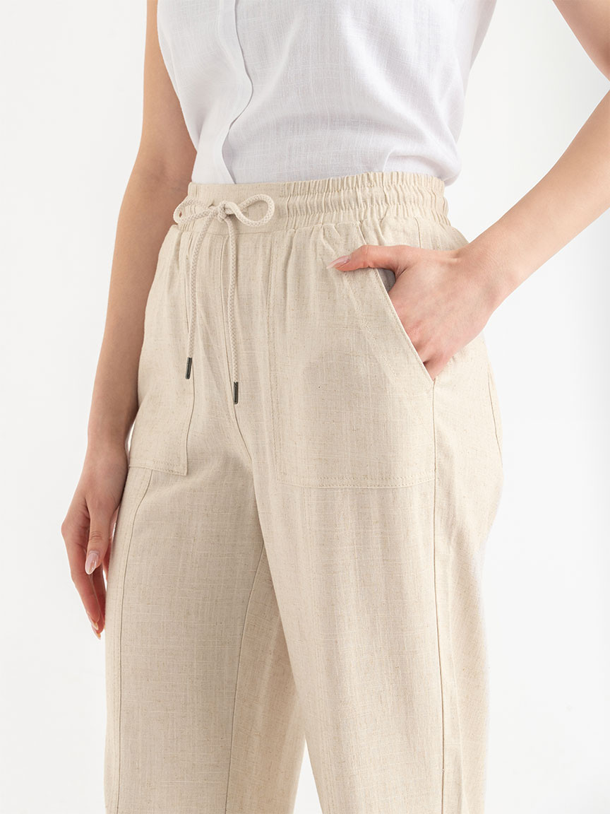 Viscose Linen Pull-On Cropped Leg Pant in Oatmeal