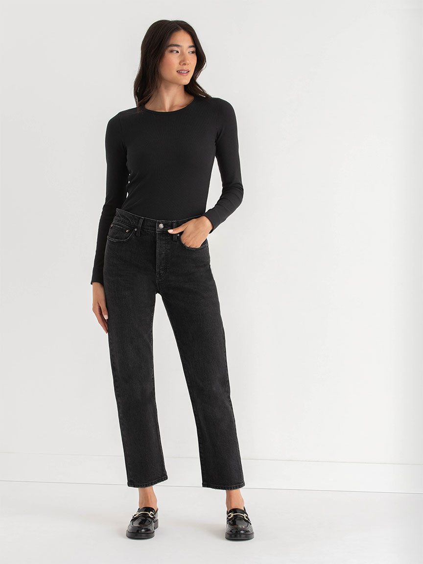 Sloane Straight Ankle Jeans in Washed Black