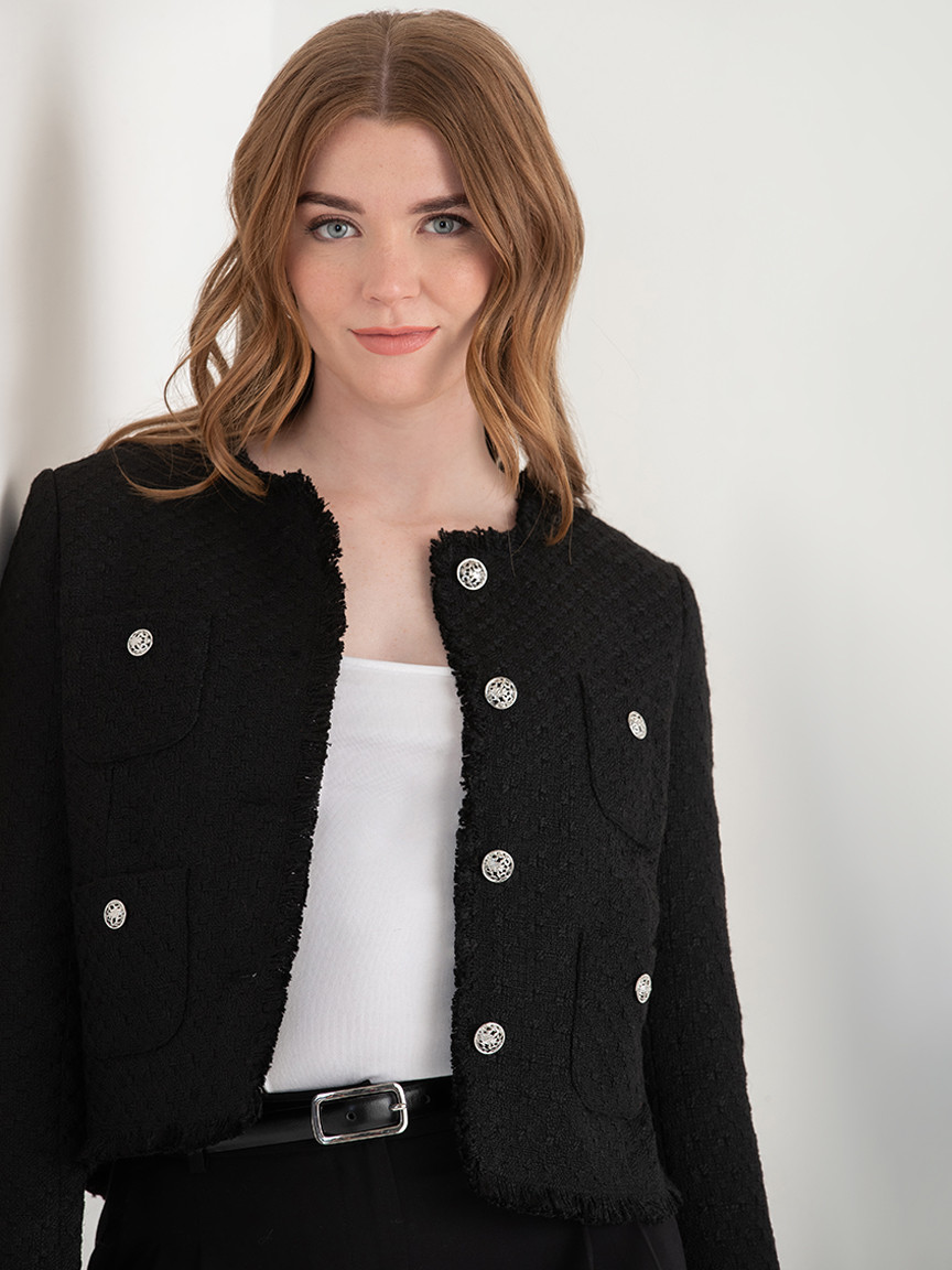 Cropped Boucle Jacket Black
