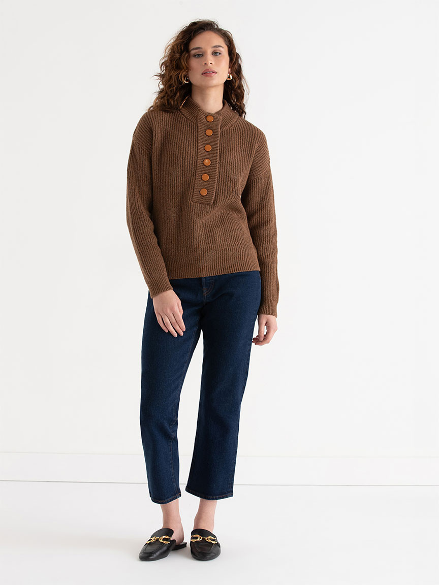 Shaker Stitch Henley Sweater Toasted Coconut